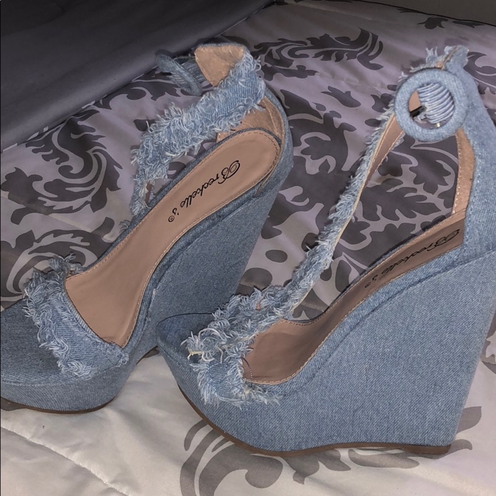 Wedge denim heels
